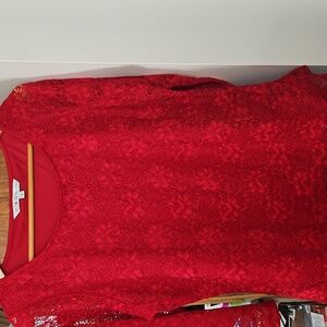 Cleo Petites Red Lace Short Sleeve Blouse Size Petites L